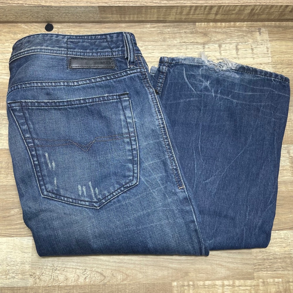 Diesel New-Fanker Regular Slim Bootcut Denim Jeans Mens 36x32 Blue Distressed